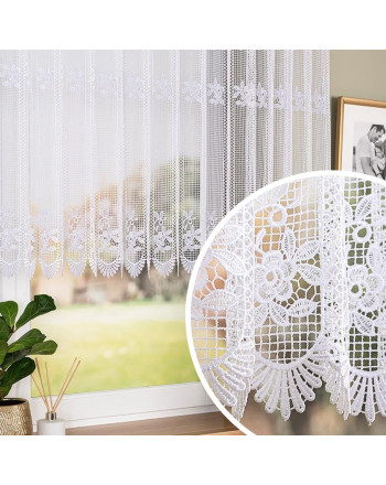 Krótka panelowa firanka gipiurowa, kolor biały, oferowana w 2 wysokościach - sprzedawana na metry