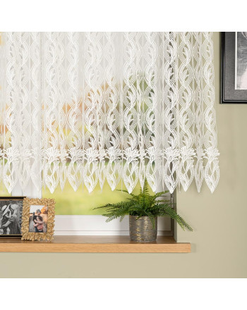 Krótka firanka panelowa, gipiura ze wzorem o liściastym splocie, kolor naturalny, dwie wysokości - sprzedawana na metry