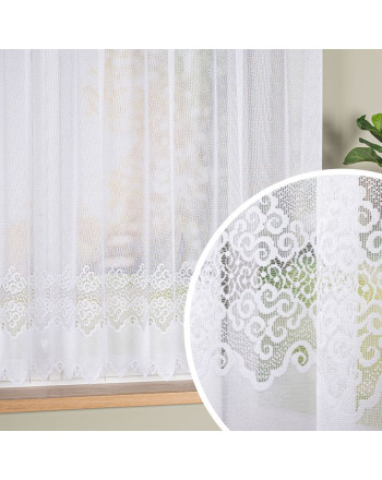 Krótka gotowa firanka żakardowa ze wzorem pasowym, kolor biały, dostępna w 2 rozmiarach, Modesta
