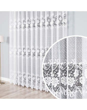 Firana żakardowa na taśmie wave z kwiatowym wzorem róż w układzie pasowym, wysokość do 240 cm - szyta na wymiar