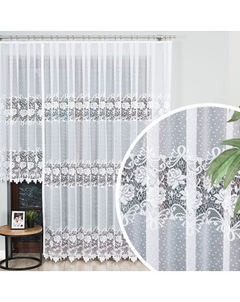 Długa gotowa firana żakardowa z kwiatowym wzorem w kropki, rozmiar: 200x250 cm, lub 300x250 cm, Demetria