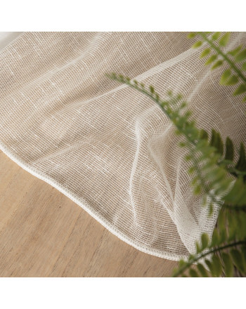 Długa firana do salonu lub sypialni z delikatnej siateczki ze wzorem przypominającym płótno, kolor kremowy, wysokość 305 cm - sprzedawana na metry