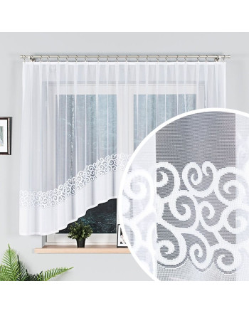 Biała gotowa firana żakardowa z ozdobnym dołem, szerokość od 250 do 350 cm, wysokość od 90 do 170 cm, Daniela