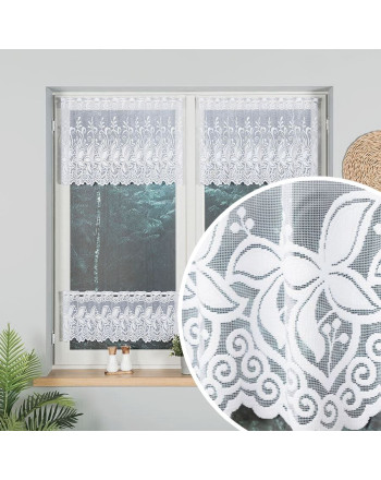 Biała zazdrostka żakardowa bogato zdobiona, oferowana w dwóch wysokościach - sprzedawana na metry
