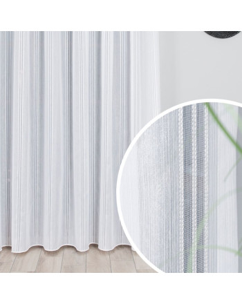 Błyszcząca firana z pionowymi paskami na taśmie, wysokość do 290 cm, kolor biały- szyta na wymiar 