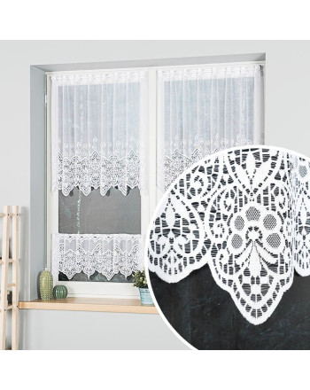 Biała zazdrostka żakardowa ze wzorem inspirowanym ludową nutą, oferowana w kilku wysokościach - sprzedawana na metry