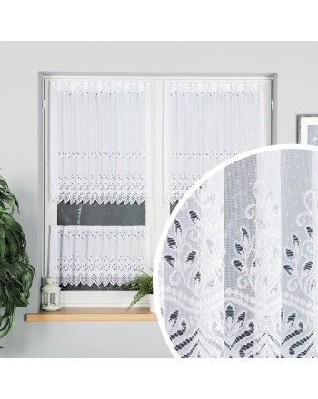 Zazdrostka żakardowa z ażurowym wzorem pasowym, kolor biały, dostępna w kilku wysokościach - sprzedawana na metry