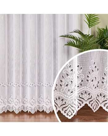 alt="Długa firanka żakardowa na metry, biały kolor, ażurowy wzór pasowy, wysokość 230 lub 250 cm."