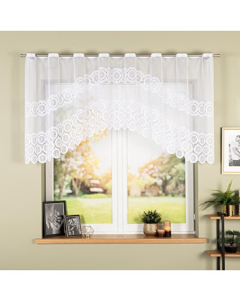 Gotowa firanka żakardowa z fabrycznymi otworami na drążek karnisza, wykończona w łuk, kolor biały, rozmiar 250x100 cm, Malwina