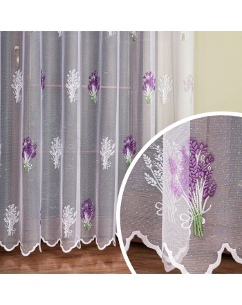 Długa firana żakardowa do salonu, drukowana ze wzorem zioła prowansalskiego po całości, wysokość 250 cm, Lawenda - sprzedawana na metry
