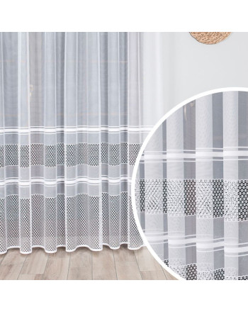 Długa firanka żakardowa do salonu ze wzorem pasowym, wysokość 250 cm - sprzedawana na metry