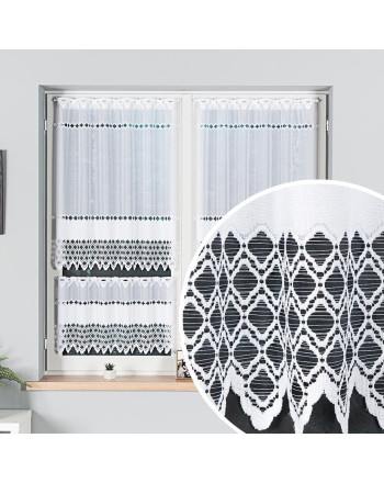Zazdrostka żakardowa z ozdobnym pasowym wzorem w kolorze białym, oferowana w kilku wysokościach - sprzedawana na metry