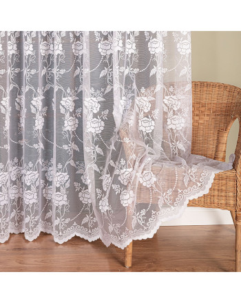 Firanka żakardowa biała z pasowym wzorem kwiatowym, wysokość 250 cm, długa – sprzedawana na metry