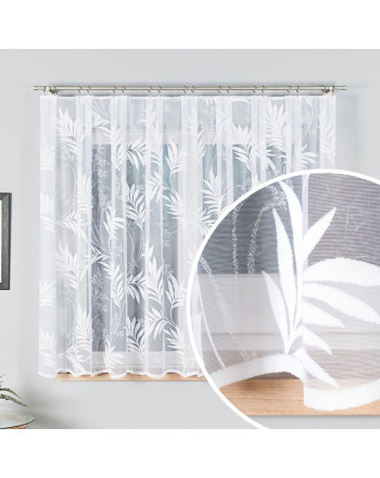 Krótka nowoczesna firana żakardowa z roślinnym wzorem do salonu, oferowana w dwóch wysokościach - sprzedawana na metry