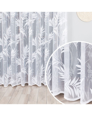 Długa nowoczesna firana żakardowa z roślinnym wzorem do salonu, oferowana w kilku wysokościach - sprzedawana na metry 