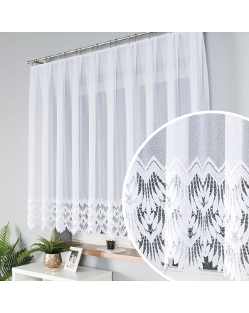 Krótka firanka żakardowa do salonu ze wzorem ażurowym na  samym dołem, kolor biały, oferowana w kilku wysokościach, Felicja - sprzedawana na metry