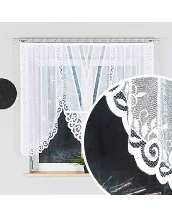 Krótka firanka żakardowa z roślinno-ornamentowym wzorem, szerokość 250 cm, wysokość od 120 do 160 cm, Rozalia