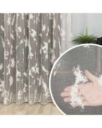 Długa beżowa firana żakardowa z przecieranym wzorem i ołowianką, oferowana w wysokości: 250 i 330 cm cm, 022601 - sprzedawana na metry