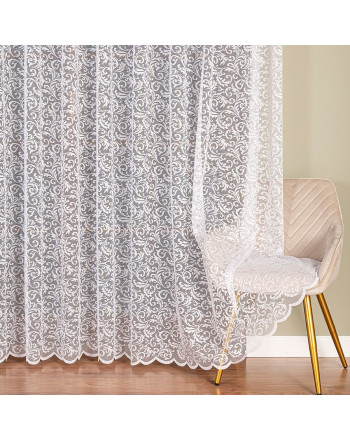 Firanka żakardowa 250 cm – elegancki biały wzór z ornamentem, dekoracyjny brzeg