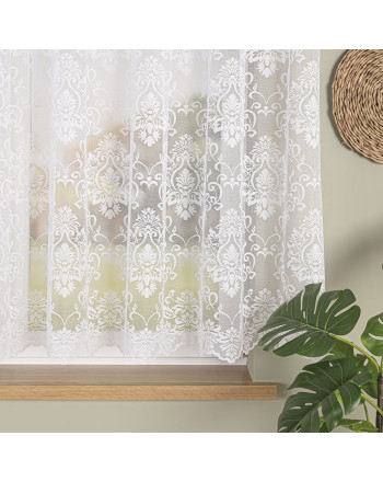 Firanka żakardowa na metry z białym wzorem i wykończeniem falą – wysokość 160 lub 170 cm