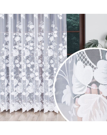 Firana żakardowa na taśmie wave z dużym, kwiatowym wzorem, wysokość od 100 do 250 cm, 023006 - szyta na wymiar