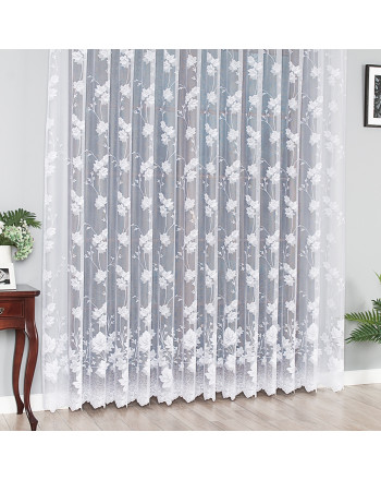 Biała firanka żakardowa 230,250. 270 cm wzór pnące liście na metry do bardzo wysokich okien
