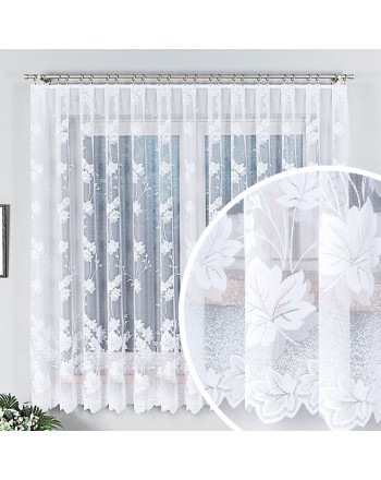 Biała firanka żakardowa 150 cm lub 180 cm wzór pnące liście na metry dekoracja okna ze zbliżeniem wzoru