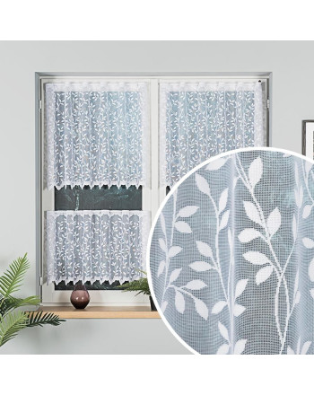 Biała zazdrostka żakardowa w liście, oferowana w kilku wysokościach- sprzedawana na metry