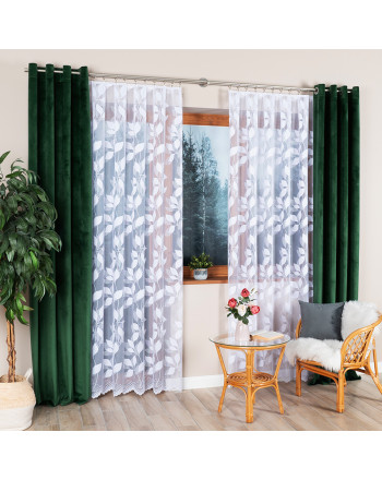 Wzorzysta długa firanka żakardowa w liście Martyna