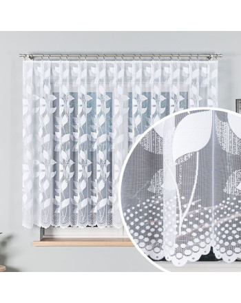 Krótka firanka żakardowa w liście do kuchni, oferowana w kilku wysokościach do 180 cm - sprzedawana na metry