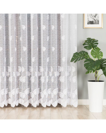 Firanka żakardowa ze wzorem roślinnym po całości, na taśmie marszczącej, 023097, kolor biały - szyta na wymiar