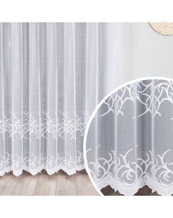 Żakardowa firana z delikatnym roślinnym wzorem na przelotkach, kolor biały, wysokość do 230 cm - szyta na wymiar