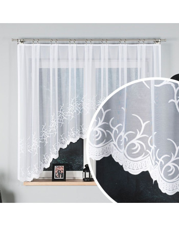 Gotowa delikatna firanka żakardowa, wykończona w łuk, kolor biały, oferowana w kliku rozmiarach, Bakaro