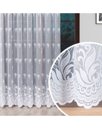 Firanka żakardowa ze wzorem po całości, na taśmie, kolor biały, wysokość do 250 cm, 023400 - szyta na wymiar