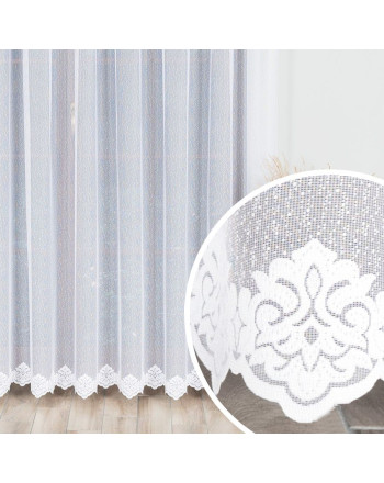 Firanka żakardowa na tunelu z geometrycznym wzorem, kolor biały - szyta na wymiar