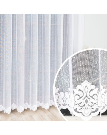 Firanka żakardowa na taśmie wave z geometrycznym wzorem, kolor biały, wysokość do 250 cm - szyta na wymiar