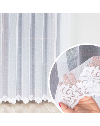 Firanka żakardowa na taśmie z geometrycznym wzorem, wysokość do 250 cm, kolor biały - szyta na wymiar