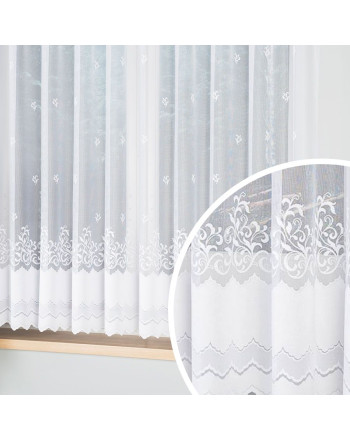 Firanka żakardowa biała ze wzorem pasowym, wysokość 160/180 cm, na metry ze zbliżeniem wzoru