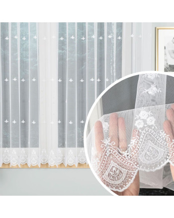 Krótka firanka z roślinnym, błyszczącym haftem na całej wysokości, kolor biały, wysokość 160 cm, 024489 - sprzedawana na metry 