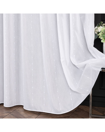PREMIUM ALLURE Firanka z dekoracyjnym wzorem pasowym wykończona ołowianką na haczykach fleks, Ezra, kolor biały, wysokość do 280 cm - szyta na wymiar