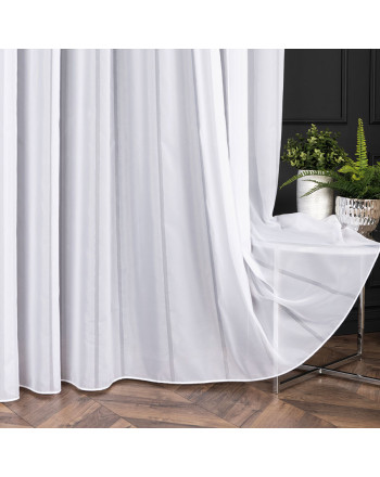 PREMIUM ALLURE Firanka z błyszczącą nitką i ołowianką na haczykach fleks, Liwia, kolor biały, wysokość do 280 cm - szyta na wymiar