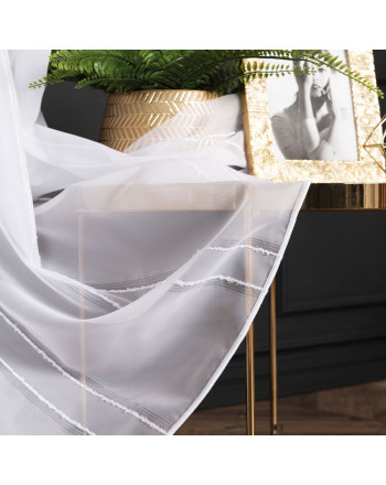 PREMIUM ALLURE Firanka z ozdobnymi pionowymi pasami i ołowianką na haczykach fleks, Lana, kolor biały, wysokość do 280 cm - szyta na wymiar