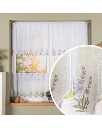 Biała panelowa zazdrostka na batyście z kolorowym haftem, wysokość 60 cm - sprzedawana na metry