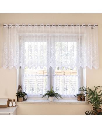 Zazdrostka żakardowa ze wzorem pasowym, kolor biały, oferowana w kilku wysokościach - sprzedawana na metry