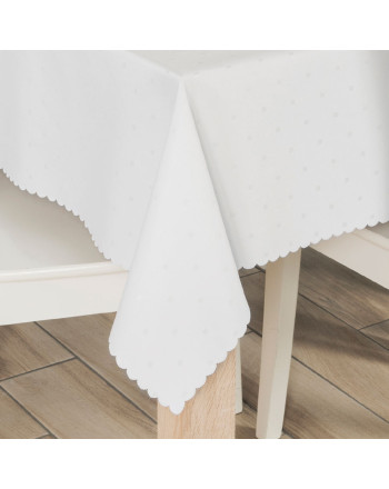 Obrus wodoodporny, prostokątny, kremowy ze wzorem kwadracików, wykończony chmurką, osiem rozmiarów, Mija