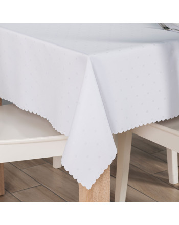 Obrus wodoodporny, prostokątny, biały ze wzorem kwadracików, wykończony chmurką, osiem rozmiarów, Mija