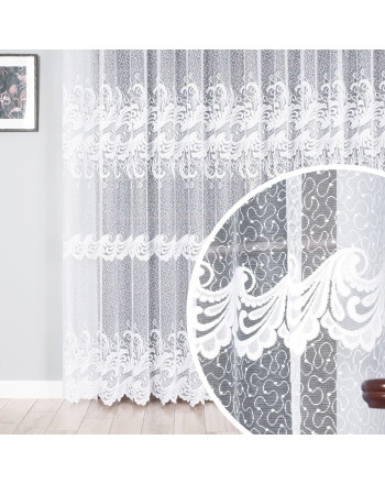 Wzorzysta firanka żakardowa na taśmie wave, kolor biały, wysokość do 250 cm - szyta na wymiar