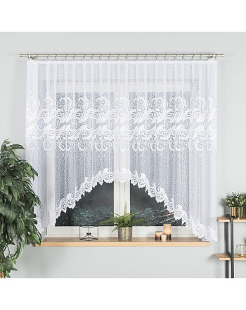 Krótka firana żakardowa ze wzorem kwiatowym, wykończona łukiem, oferowana w kilku rozmiarach, Iwona