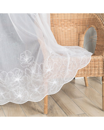 Firanka haftowana z kwiatowym wzorem, kolor biały, 051204, wysokość 280 cm - sprzedawana na metry