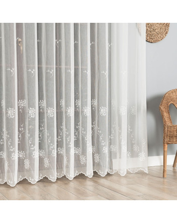 Kremowa firana haftowana ze wzorem kwiatowym, wysokość 280 cm - sprzedawana na metry